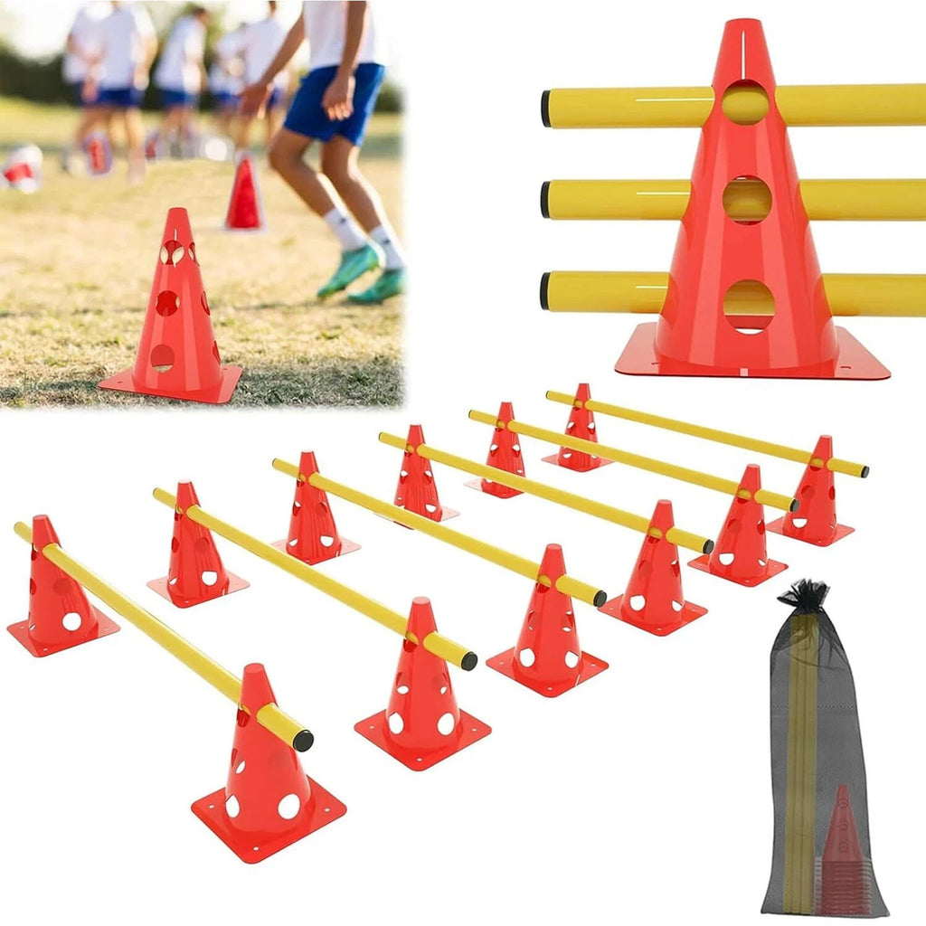Adjustable Height Speed Agility Hurdles Set 12 Cones & 6 Training Poles