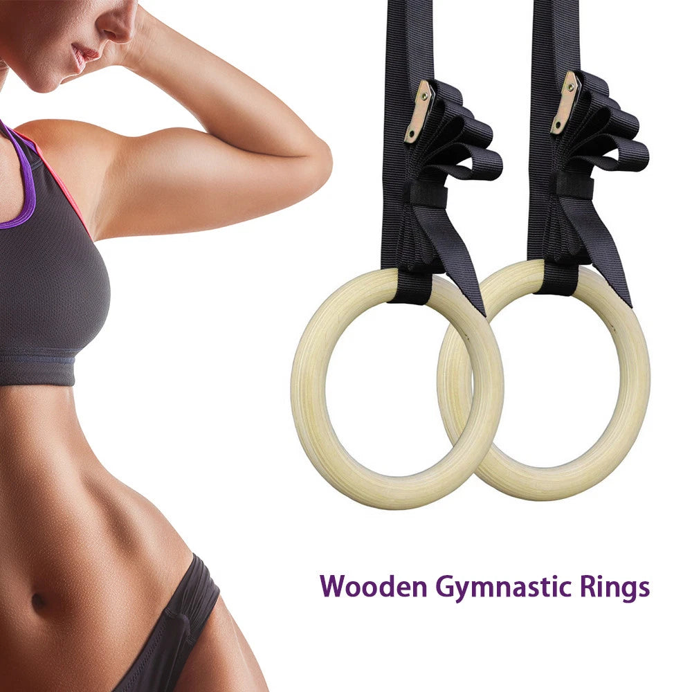 Wooden Gymnastic Olympic Rings Crossfit Gym Fitness Training Exercise AU STOCK