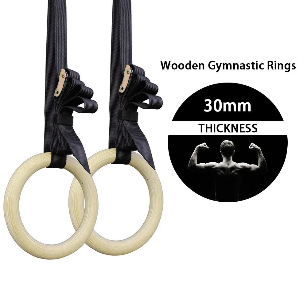 Wooden Gymnastic Olympic Rings Crossfit Gym Fitness Training Exercise AU STOCK