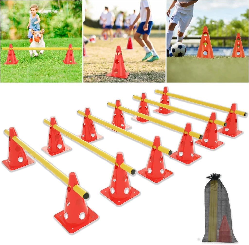 Adjustable Height Speed Agility Hurdles Set 12 Cones & 6 Training Poles