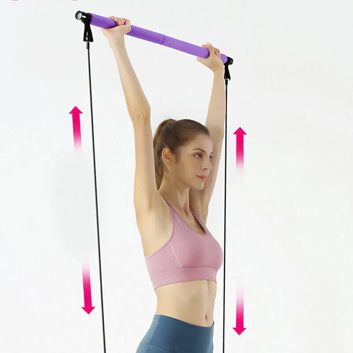 Portable Pilates Bar Kit W/Resistance Band Yoga Gym Stick Exercise Trainer New