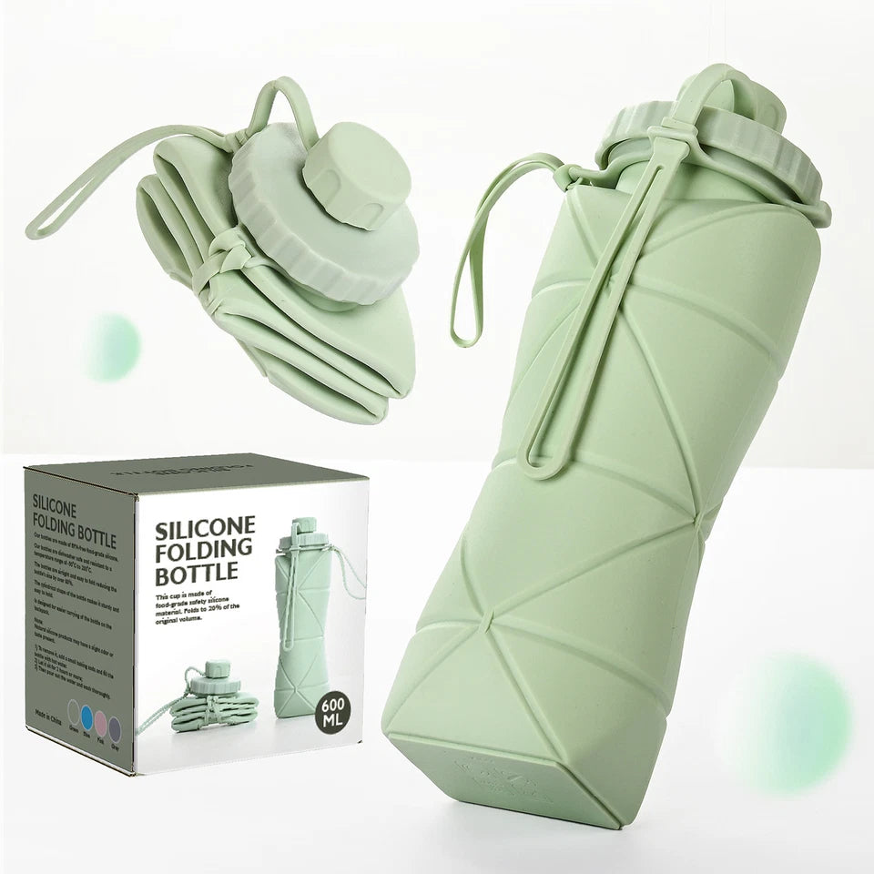600ml Foldable Collapsible Water Bottle Silicone Leak-proof Reusable Travel Cup